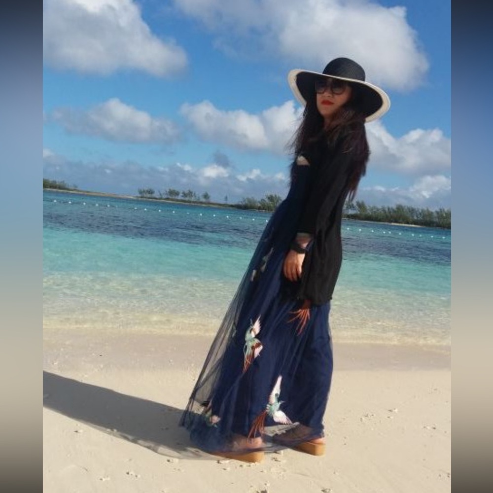 Bird high fashion beach embroidered long dress